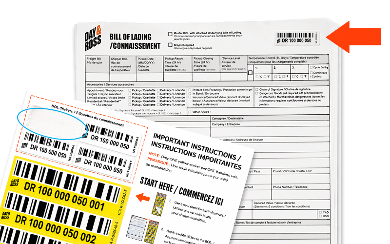 BOL sticker applied to a bill of lading