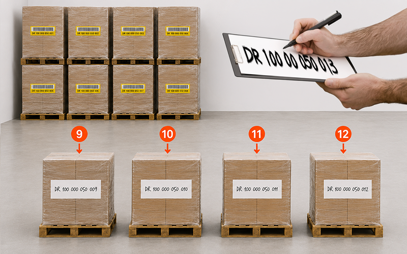 Additional handling units with barcode stickers